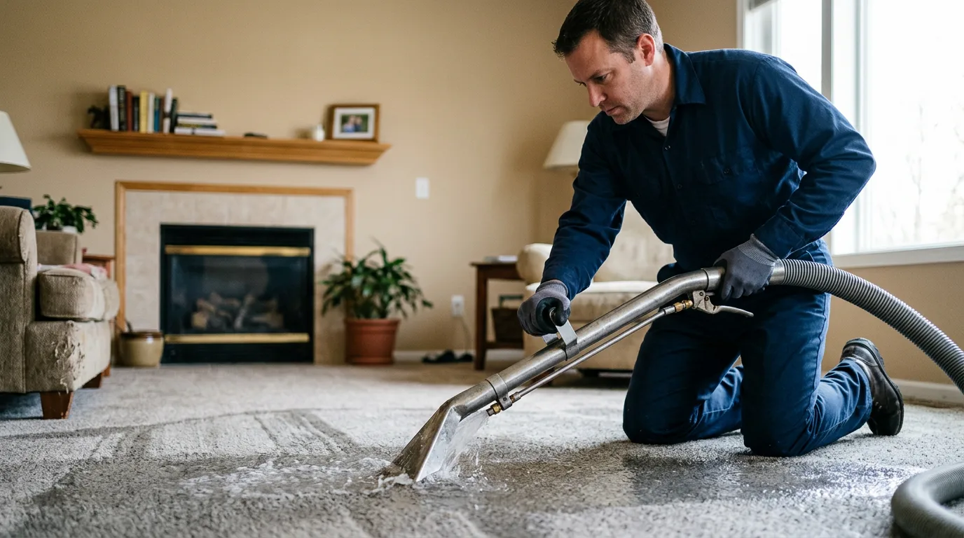 Water damage restoration technician working near Hales Corners, WI